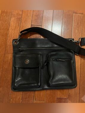 Roots Canada Black Leather Crossbody Bag